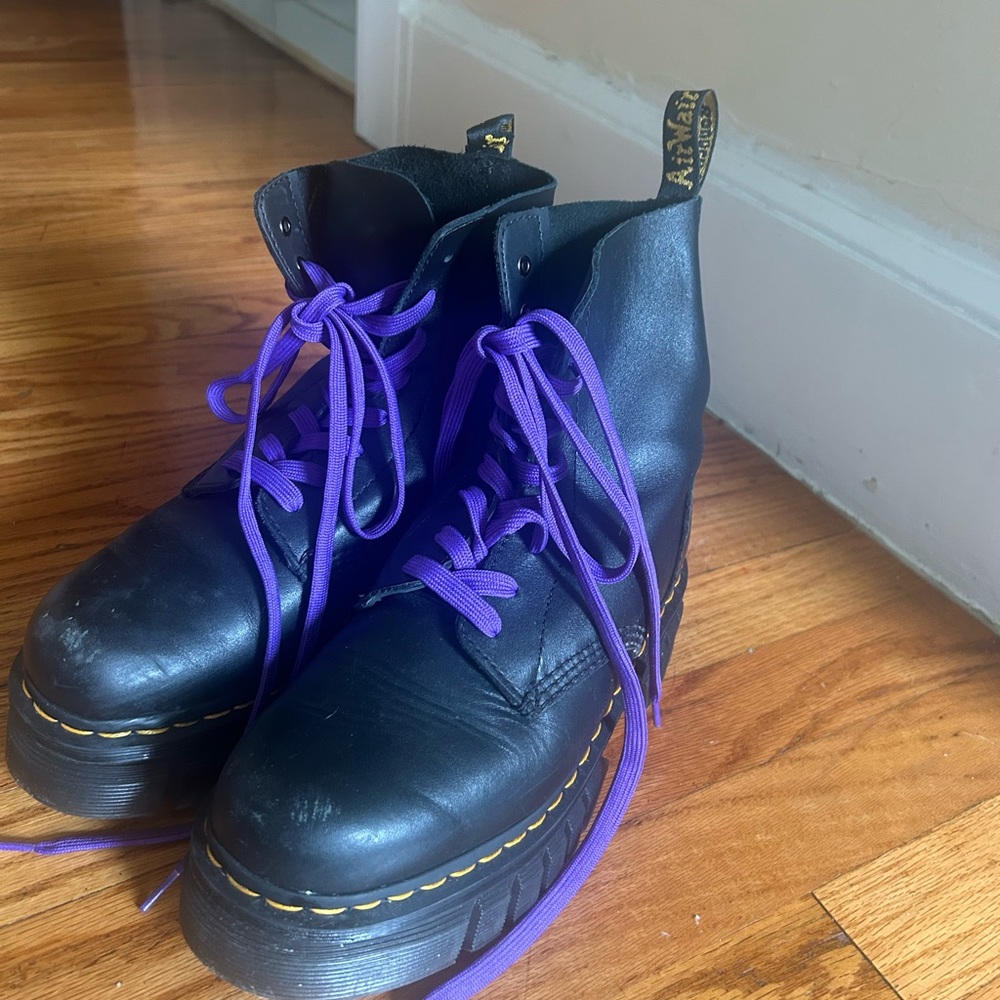 Dr. Martens  audrick platform Black Boots with Purple laces size 8